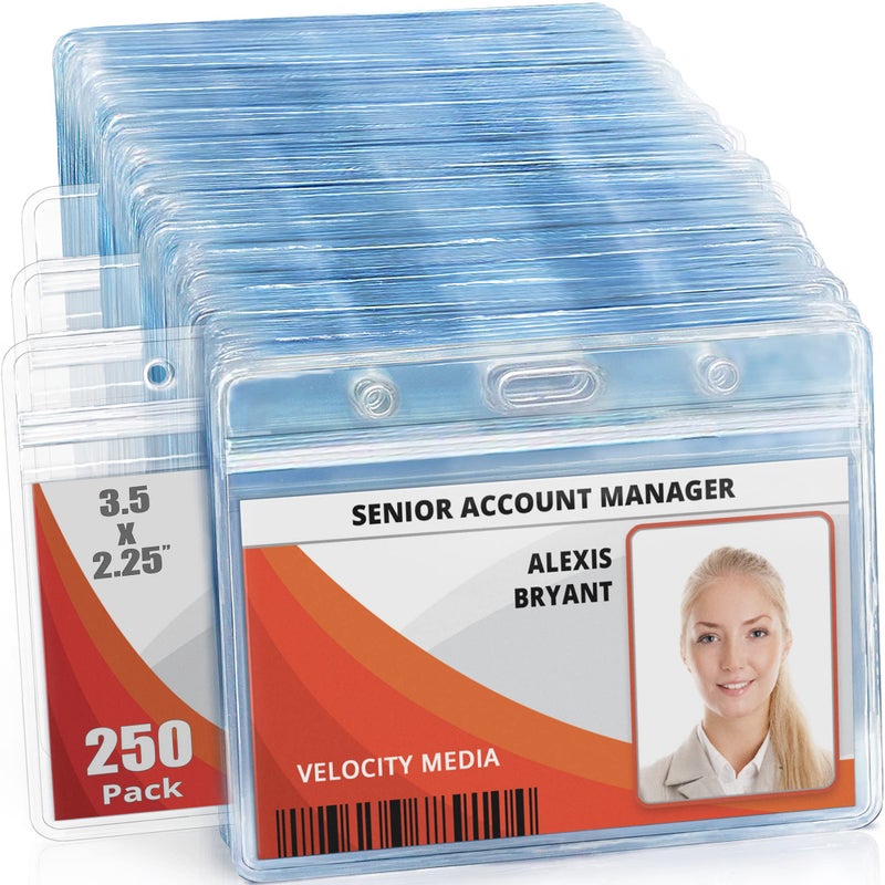 Mifflin-USA Horizontal ID Name Badge Holder (Clear, 3.5x2.25 Inches, 250 Pack), Waterproof and Resealable Plastic Card Holders - Image 1